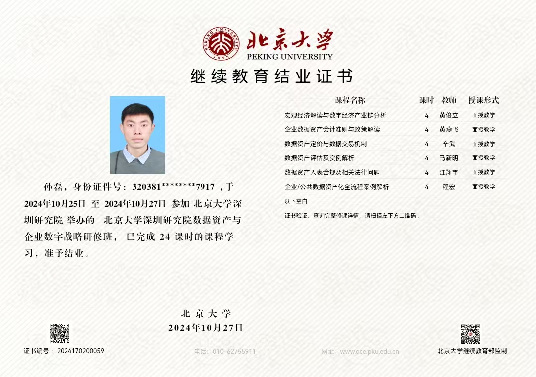 北京大學(xué)數(shù)據(jù)資產(chǎn)資質(zhì)證書